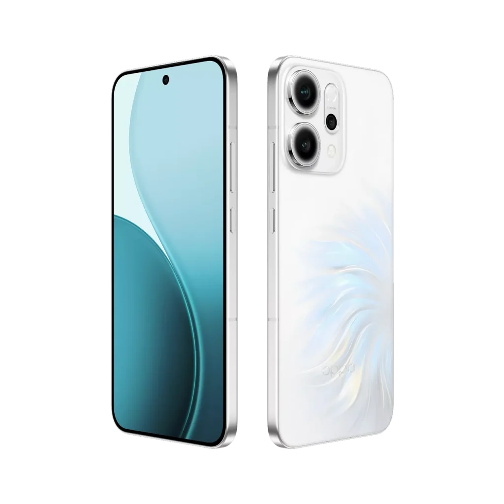 Oppo Reno 14 5G Pearl White Front and Back view